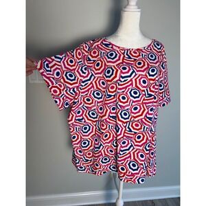 Lands End Shirt Women 3X Geometric Umbrella Print Abstract Stretchy Comfy Jersey
